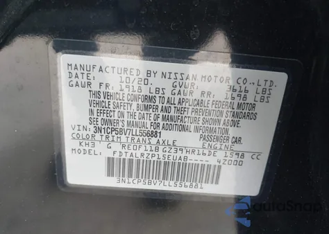 2020 Nissan Kicks S Xtronic Cvt z USA, uszkodzony, nr VIN 3N1CP5BV7LL556881